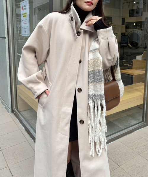ステンカラーコート XS ベージュ ベルト付き ベルト付きボリューム袖ステンカラーコート（ステンカラーコート