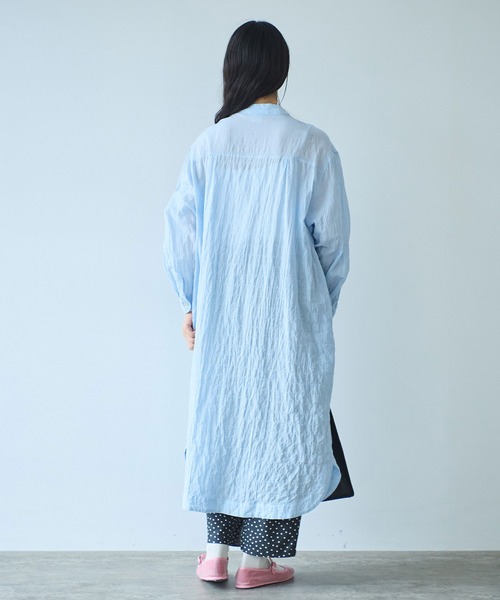 bulle de savon（ビュルデサボン）の「●shirring stripe バンドカラーシャツワンピース（シャツワンピース・レディース・グリーン/サックスブルー/ピンク・FREE）」の14枚目の写真