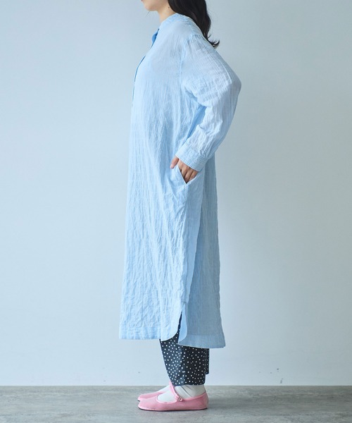 bulle de savon（ビュルデサボン）の「●shirring stripe バンドカラーシャツワンピース（シャツワンピース・レディース・グリーン/サックスブルー/ピンク・FREE）」の19枚目の写真