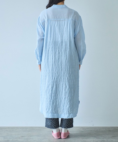 bulle de savon（ビュルデサボン）の「●shirring stripe バンドカラーシャツワンピース（シャツワンピース・レディース・グリーン/サックスブルー/ピンク・FREE）」の20枚目の写真