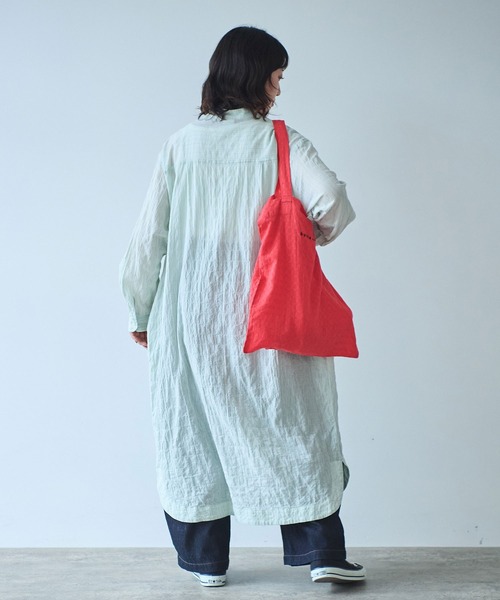 bulle de savon（ビュルデサボン）の「●shirring stripe バンドカラーシャツワンピース（シャツワンピース・レディース・グリーン/サックスブルー/ピンク・FREE）」の9枚目の写真