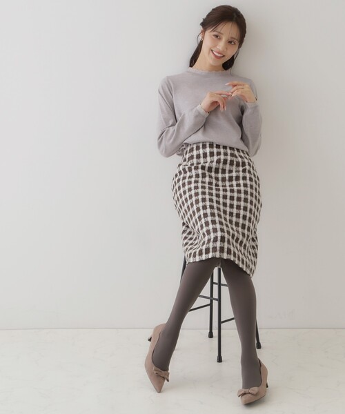 セール】【オトナ女子の垢抜け膝丈スカート】モールチェックツイード