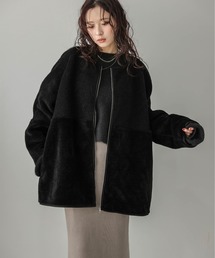 SUGAR BISKET | ボア切替ノーカラーコート(ノーカラーコート)