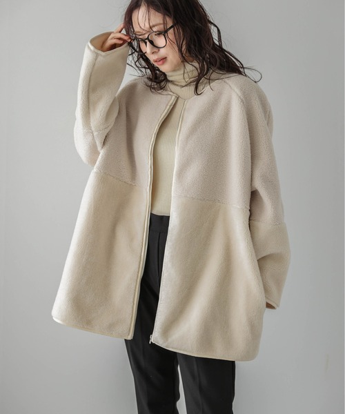 セール】ボア切替ノーカラーコート（ノーカラーコート）｜SUGAR BISKET