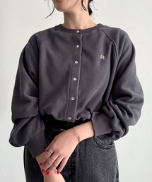 FR刺繍フリースドット釦カーディガン