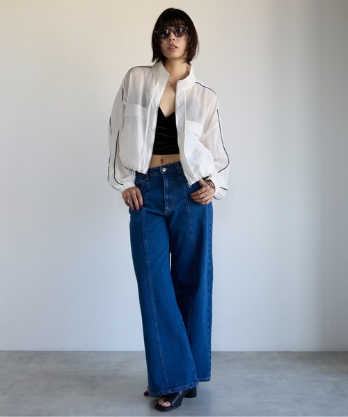 SOTT（ソット）の「Mixed-Material Track Jacket　異素材メッシュ切替トラックジャケット（ブルゾン・レディース・オフホワイト/ブラック・FREE）」の12枚目の写真