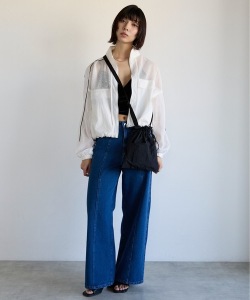 SOTT（ソット）の「Mixed-Material Track Jacket　異素材メッシュ切替トラックジャケット（ブルゾン・レディース・オフホワイト/ブラック・FREE）」の13枚目の写真