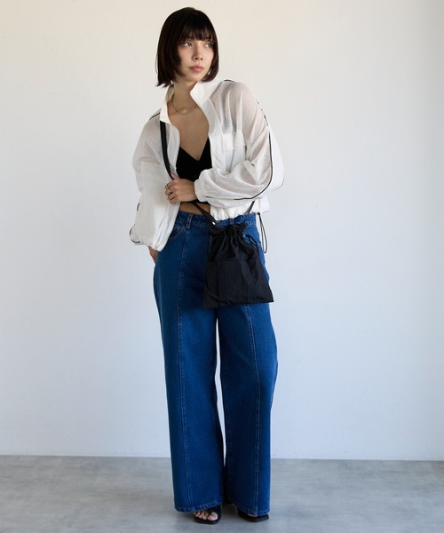 SOTT（ソット）の「Mixed-Material Track Jacket　異素材メッシュ切替トラックジャケット（ブルゾン・レディース・オフホワイト/ブラック・FREE）」の14枚目の写真