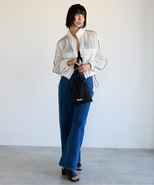 SOTT（ソット）の「Mixed-Material Track Jacket　異素材メッシュ切替トラックジャケット（ブルゾン・レディース・オフホワイト/ブラック・FREE）」の18枚目の写真