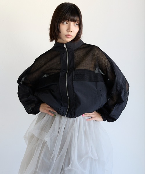 SOTT（ソット）の「Mixed-Material Track Jacket　異素材メッシュ切替トラックジャケット（ブルゾン・レディース・オフホワイト/ブラック・FREE）」の21枚目の写真