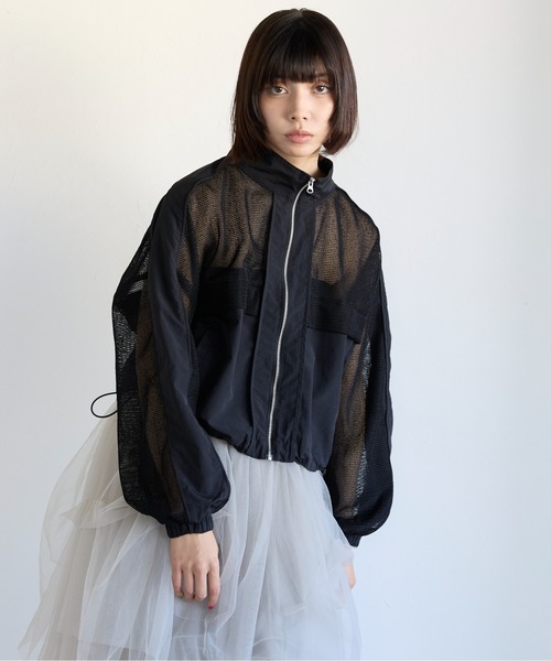 SOTT（ソット）の「Mixed-Material Track Jacket　異素材メッシュ切替トラックジャケット（ブルゾン・レディース・オフホワイト/ブラック・FREE）」の22枚目の写真
