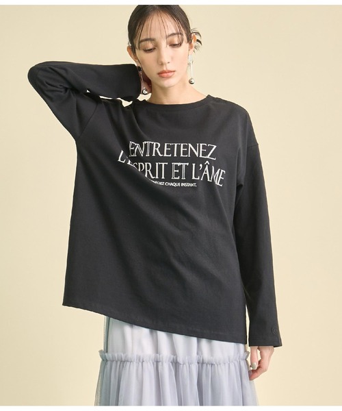 Settimissimo（セッティミッシモ）の「USAコットン フロッキープリント ロングTシャツ（Tシャツ/カットソー・レディース・オフホワイト/ブラック・FREE）」の2枚目の写真