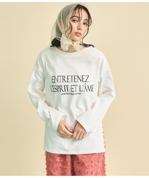 Settimissimo(セッティミッシモ)の「USAコットン フロッキープリント ロングTシャツ(Tシャツ/カットソー・レディース・オフホワイト/ブラック・FREE)」の18枚目の写真