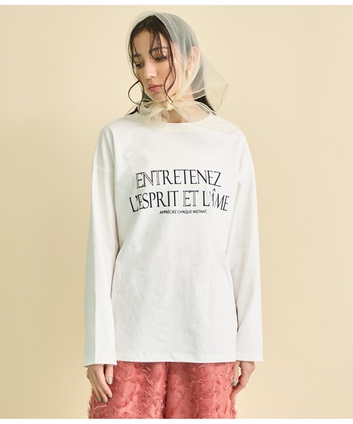 Settimissimo(セッティミッシモ)の「USAコットン フロッキープリント ロングTシャツ(Tシャツ/カットソー・レディース・オフホワイト/ブラック・FREE)」の19枚目の写真