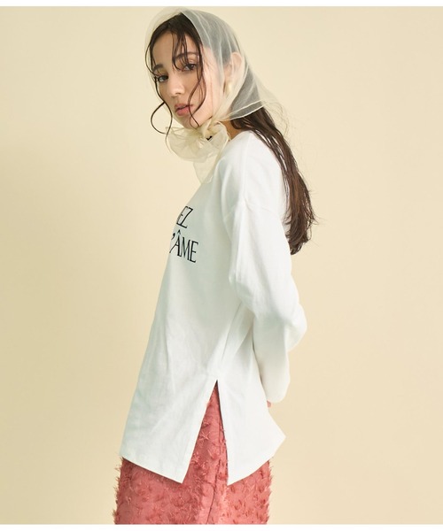 Settimissimo(セッティミッシモ)の「USAコットン フロッキープリント ロングTシャツ(Tシャツ/カットソー・レディース・オフホワイト/ブラック・FREE)」の20枚目の写真