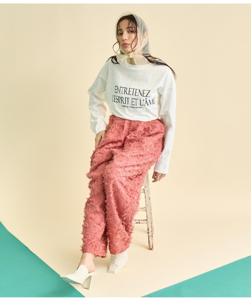 Settimissimo(セッティミッシモ)の「USAコットン フロッキープリント ロングTシャツ(Tシャツ/カットソー・レディース・オフホワイト/ブラック・FREE)」の21枚目の写真