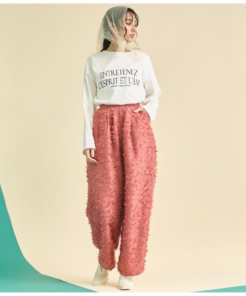 Settimissimo(セッティミッシモ)の「USAコットン フロッキープリント ロングTシャツ(Tシャツ/カットソー・レディース・オフホワイト/ブラック・FREE)」の22枚目の写真