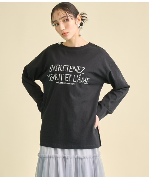 Settimissimo(セッティミッシモ)の「USAコットン フロッキープリント ロングTシャツ(Tシャツ/カットソー・レディース・オフホワイト/ブラック・FREE)」の3枚目の写真