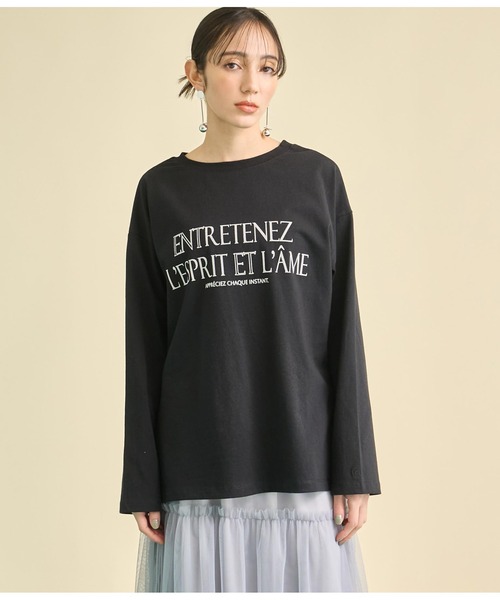Settimissimo(セッティミッシモ)の「USAコットン フロッキープリント ロングTシャツ(Tシャツ/カットソー・レディース・オフホワイト/ブラック・FREE)」の4枚目の写真
