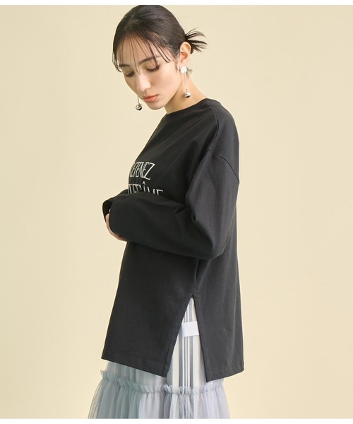 Settimissimo(セッティミッシモ)の「USAコットン フロッキープリント ロングTシャツ(Tシャツ/カットソー・レディース・オフホワイト/ブラック・FREE)」の5枚目の写真