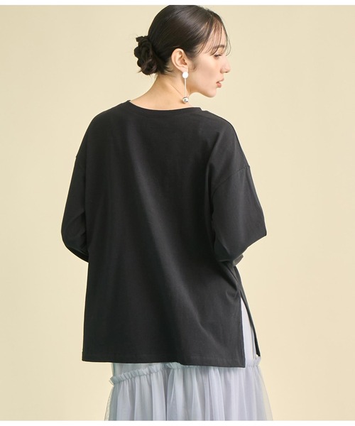 Settimissimo(セッティミッシモ)の「USAコットン フロッキープリント ロングTシャツ(Tシャツ/カットソー・レディース・オフホワイト/ブラック・FREE)」の6枚目の写真