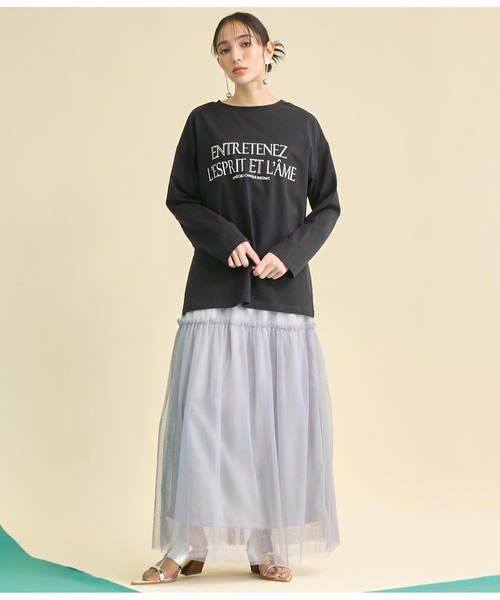 Settimissimo（セッティミッシモ）の「USAコットン フロッキープリント ロングTシャツ（Tシャツ/カットソー・レディース・オフホワイト/ブラック・FREE）」の7枚目の写真