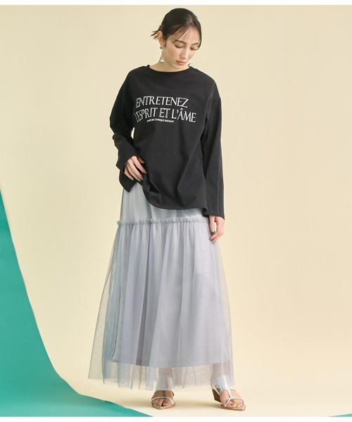 Settimissimo（セッティミッシモ）の「USAコットン フロッキープリント ロングTシャツ（Tシャツ/カットソー・レディース・オフホワイト/ブラック・FREE）」の8枚目の写真