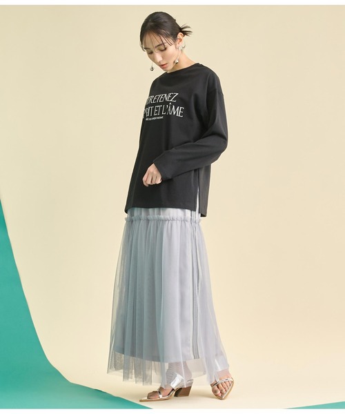 Settimissimo(セッティミッシモ)の「USAコットン フロッキープリント ロングTシャツ(Tシャツ/カットソー・レディース・オフホワイト/ブラック・FREE)」の9枚目の写真