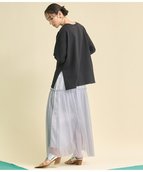 Settimissimo（セッティミッシモ）の「USAコットン フロッキープリント ロングTシャツ（Tシャツ/カットソー・レディース・オフホワイト/ブラック・FREE）」の10枚目の写真