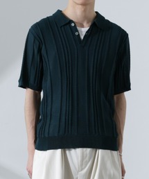 ストライプニットポロ　半袖