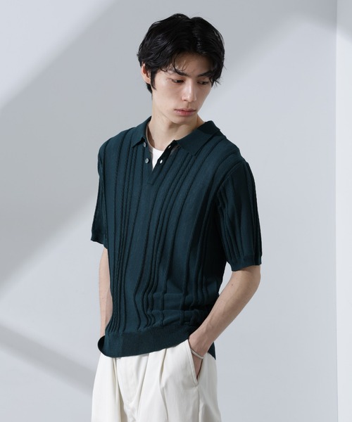 NANO universe（ナノユニバース）の「ストライプニットポロ　半袖（ポロシャツ・メンズ・ダークグリーン/レンガ/ネイビー・XL/L/M）」の6枚目の写真