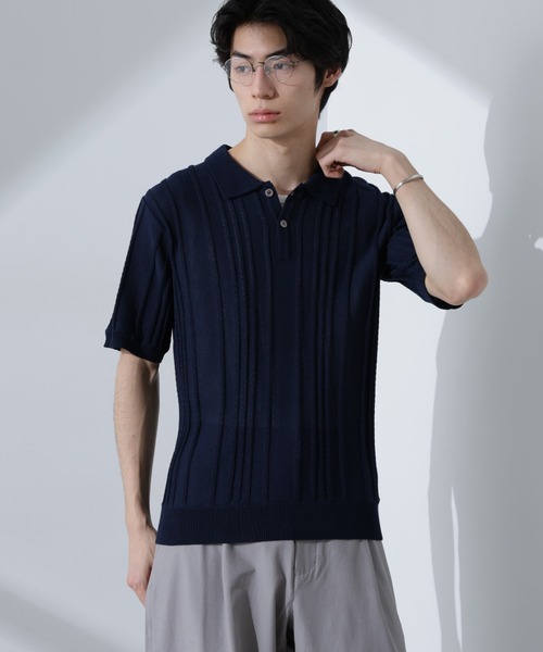 NANO universe（ナノユニバース）の「ストライプニットポロ　半袖（ポロシャツ・メンズ・ダークグリーン/レンガ/ネイビー・XL/L/M）」の13枚目の写真