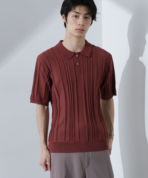 NANO universe（ナノユニバース）の「ストライプニットポロ　半袖（ポロシャツ・メンズ・ダークグリーン/レンガ/ネイビー・XL/L/M）」の20枚目の写真