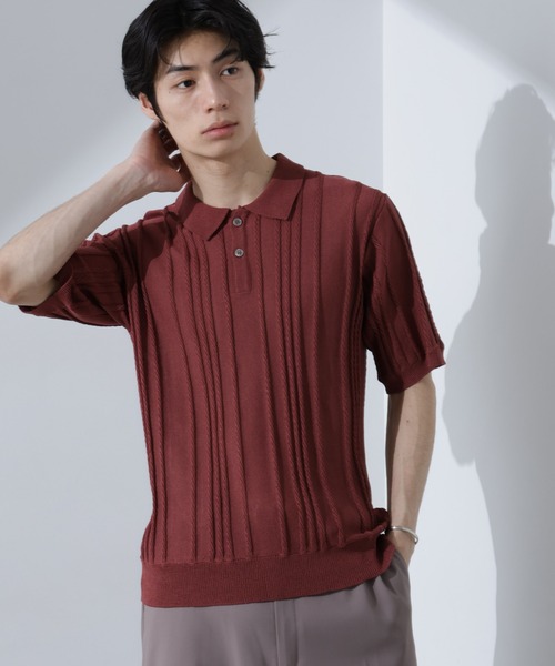 NANO universe（ナノユニバース）の「ストライプニットポロ　半袖（ポロシャツ・メンズ・ダークグリーン/レンガ/ネイビー・XL/L/M）」の21枚目の写真