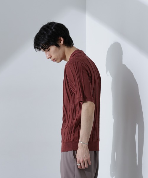 NANO universe（ナノユニバース）の「ストライプニットポロ　半袖（ポロシャツ・メンズ・ダークグリーン/レンガ/ネイビー・XL/L/M）」の22枚目の写真