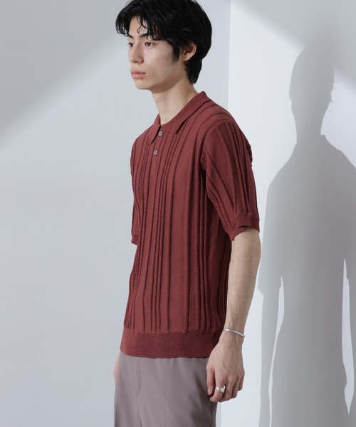 NANO universe（ナノユニバース）の「ストライプニットポロ　半袖（ポロシャツ・メンズ・ダークグリーン/レンガ/ネイビー・XL/L/M）」の5枚目の写真