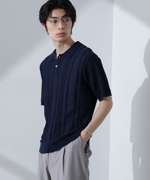 NANO universe（ナノユニバース）の「ストライプニットポロ　半袖（ポロシャツ・メンズ・ダークグリーン/レンガ/ネイビー・XL/L/M）」の4枚目の写真