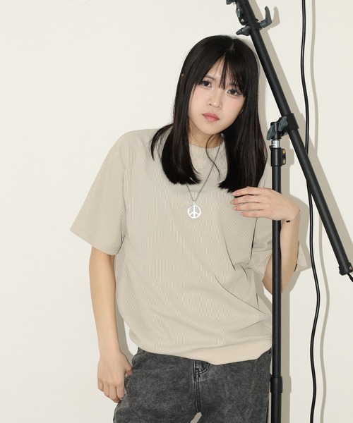 SAVAGE（サベージ）の「無地 テレコリブ ワイド ワッフル 半袖Tシャツ（Tシャツ/カットソー・メンズ・チャコールグレー/アイボリー/オリーブ/ネイビー/ブラック/ブラック系/ホワイト系/オリーブ系/グレー系/ネイビー系・L/LL/M）」の3枚目の写真