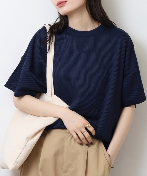 SAVAGE（サベージ）の「無地 テレコリブ ワイド ワッフル 半袖Tシャツ（Tシャツ/カットソー・メンズ・チャコールグレー/アイボリー/オリーブ/ネイビー/ブラック/ブラック系/ホワイト系/オリーブ系/グレー系/ネイビー系・L/LL/M）」の9枚目の写真