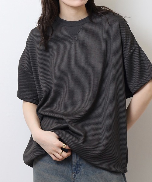 SAVAGE（サベージ）の「無地 テレコリブ ワイド ワッフル 半袖Tシャツ（Tシャツ/カットソー・メンズ・チャコールグレー/アイボリー/オリーブ/ネイビー/ブラック/ブラック系/ホワイト系/オリーブ系/グレー系/ネイビー系・L/LL/M）」の6枚目の写真