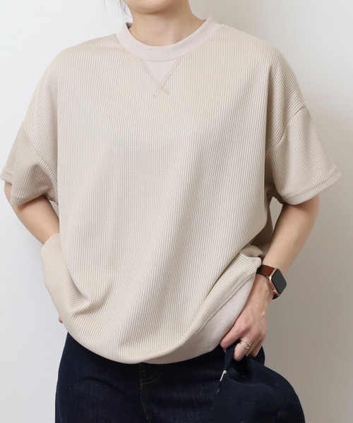 SAVAGE（サベージ）の「無地 テレコリブ ワイド ワッフル 半袖Tシャツ（Tシャツ/カットソー・メンズ・チャコールグレー/アイボリー/オリーブ/ネイビー/ブラック/ブラック系/ホワイト系/オリーブ系/グレー系/ネイビー系・L/LL/M）」の2枚目の写真