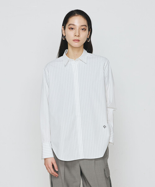 COMME CA（コムサ）の「ストライプタイプライター／バルキーオックスフォード シャツ（シャツ/ブラウス・レディース・ネイビー/ホワイト/ブルー・9号）」の6枚目の写真