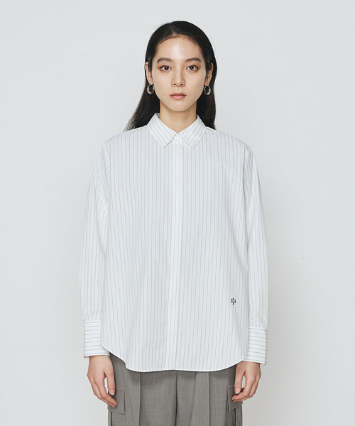 COMME CA（コムサ）の「ストライプタイプライター／バルキーオックスフォード シャツ（シャツ/ブラウス・レディース・ネイビー/ホワイト/ブルー・9号）」の14枚目の写真