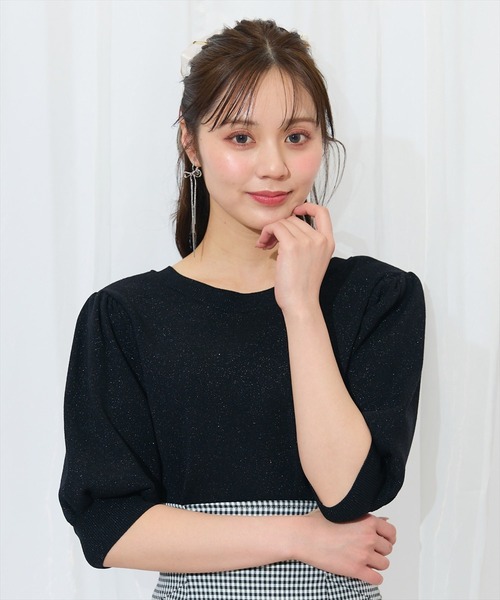 WILLSELECTION（ウィルセレクション）の「2WAYリボンラメニットプルオーバー（ニット/セーター・レディース・オフホワイト/ブラック/ピンク/オレンジ・FREE）」の3枚目の写真