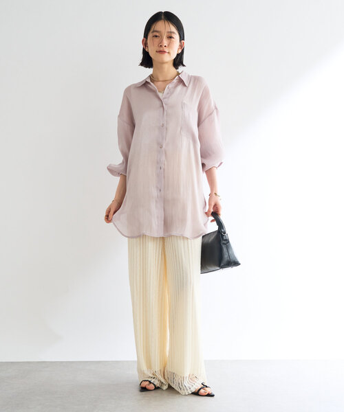 un dix cors(アンディコール)の「《軽やかな着心地》ソフトオーロララメシアーシャツ(シャツ/ブラウス・レディース・ブラック/アイボリー/ピンク・FREE)」の6枚目の写真