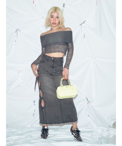 EVRIS（エヴリス）の「レースオフショルカットトップス（Tシャツ/カットソー・レディース・ブラック/ホワイト/グレー・FREE）」の16枚目の写真