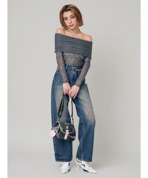 EVRIS（エヴリス）の「レースオフショルカットトップス（Tシャツ/カットソー・レディース・ブラック/ホワイト/グレー・FREE）」の20枚目の写真