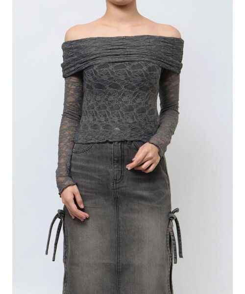 EVRIS（エヴリス）の「レースオフショルカットトップス（Tシャツ/カットソー・レディース・ブラック/ホワイト/グレー・FREE）」の5枚目の写真