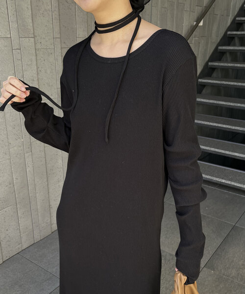 CAPRICIEUX LE'MAGE（カプリシューレマージュ）の「【低身長サイズあり】チョーカーSETリブワンピース（ワンピース・レディース・ベージュ/ブラック・PS/FREE）」の6枚目の写真