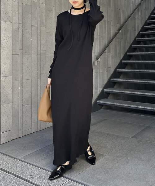 CAPRICIEUX LE'MAGE（カプリシューレマージュ）の「【低身長サイズあり】チョーカーSETリブワンピース（ワンピース・レディース・ベージュ/ブラック・PS/FREE）」の10枚目の写真